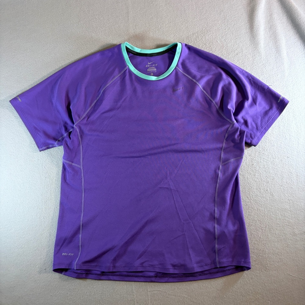 Nike Running Mens Dri-Fit Short Sleeve T-Shirt Purple Teal Large